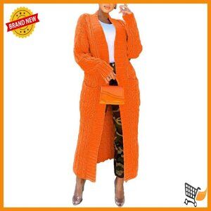 Oversized Cable Knit Cardigan with Pockets, Floor Length Chunky Sweater